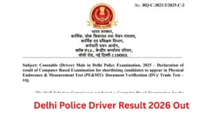 SSC Delhi Police Constable Driver Result 2026
