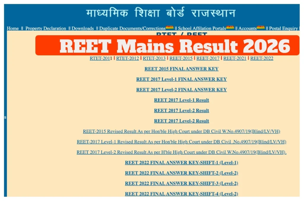 REET Mains result 2026